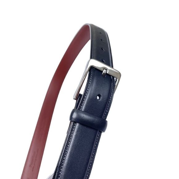 Perry Ellis NWT Black Leather Belt Silver Tone Buckle Size 38 - Picture 4 of 7